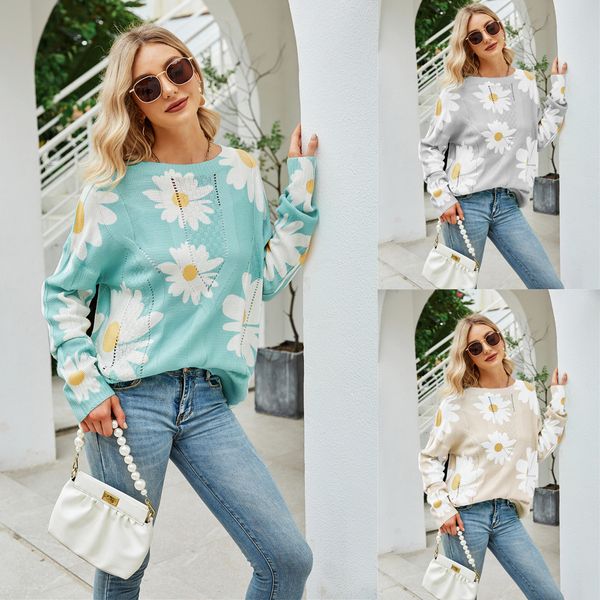 2021 autumn new wear large loose flower personalized pullover sweater looks thin women's sweater, White
2021 autumn new wear large loose flower personalized pullover sweater looks thin women's sweater, White