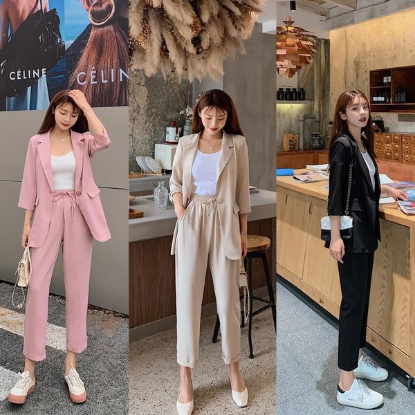 spring and autumn women's office suit sets solid color pantsuit casual seven-point sleeve blazer suits female set 2 pcs outfit 210514, White;black
spring and autumn women's office suit sets solid color pantsuit casual seven-point sleeve blazer suits female set 2 pcs outfit 210514, White;black
