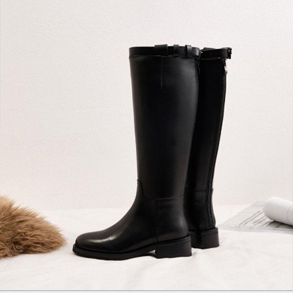 boots women's women snow motorcycle leather, Black