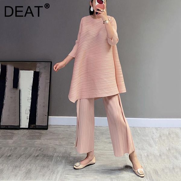 women's two piece pants women pleated suit seven sleeve round collar pink t shirt + wide leg casual style loose 2022 summer fashion 15j, White
women's two piece pants women pleated suit seven sleeve round collar pink t shirt + wide leg casual style loose 2022 summer fashion 15j, White