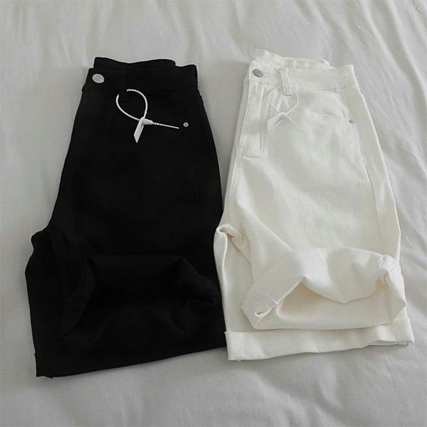 women's shorts 2021 summer high waist button jean korean style streetwear casual female loose solid color denim short pants, White;black
women's shorts 2021 summer high waist button jean korean style streetwear casual female loose solid color denim short pants, White;black