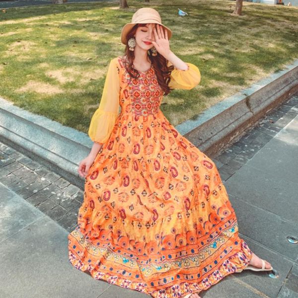 summer women's ethnic style embroidered long dress bohemian travel holiday beach net yarn sleeve retro print casual dresses, Black;gray
summer women's ethnic style embroidered long dress bohemian travel holiday beach net yarn sleeve retro print casual dresses, Black;gray