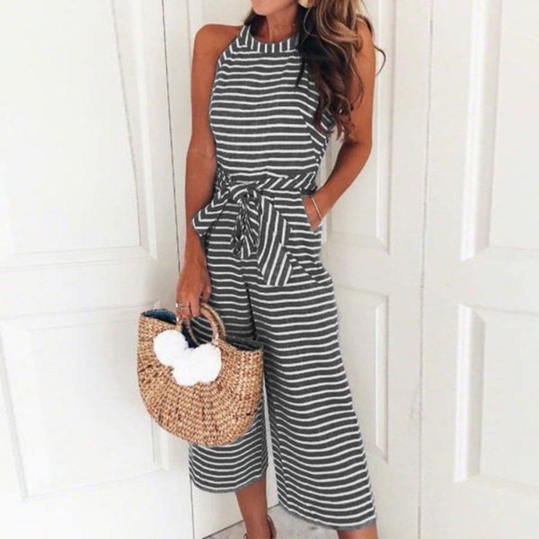 women's jumpsuits & rompers 2021 fashion wide legs strip playsuit women woman casual sleeveless bow sashes elegant ladies summer overal, Black;white
women's jumpsuits & rompers 2021 fashion wide legs strip playsuit women woman casual sleeveless bow sashes elegant ladies summer overal, Black;white