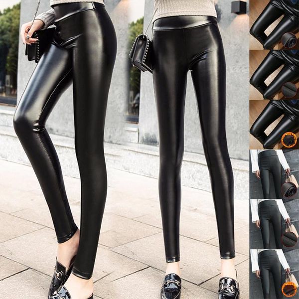 women's leggings 2021 fashion women pu leather pants elastic high waist winter slim velvet skinny fleece trousers, Black
women's leggings 2021 fashion women pu leather pants elastic high waist winter slim velvet skinny fleece trousers, Black