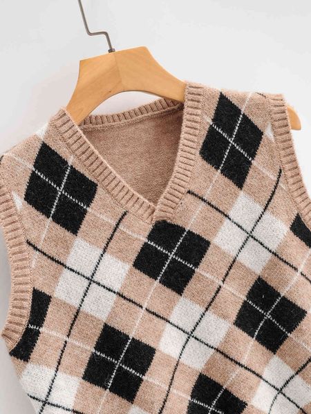women sleeveless pullover 2021 england vintage geometric rhombic v neck knitted sweater vest knitwear lady waistcoat, Black;white
women sleeveless pullover 2021 england vintage geometric rhombic v neck knitted sweater vest knitwear lady waistcoat, Black;white