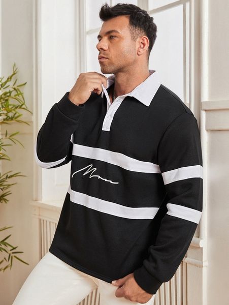 extended sizes men letter graphic contrast panel polo shirt i7qm#, White;black