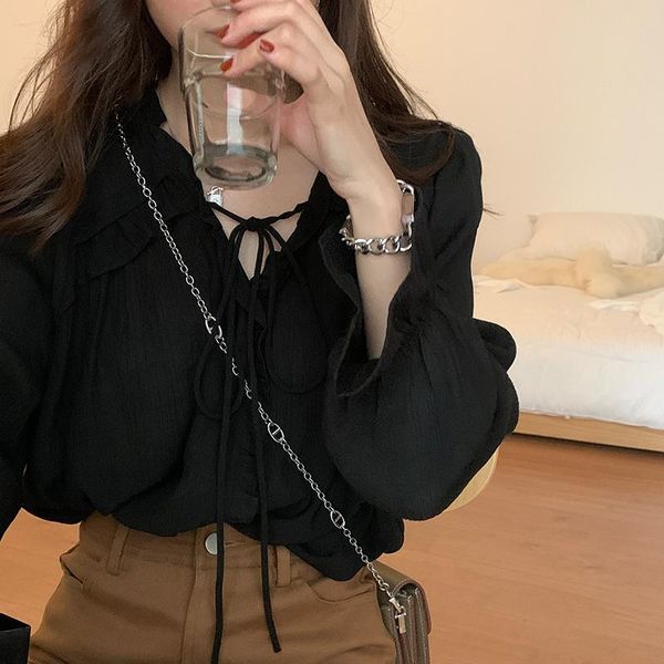 women's blouses & shirts temperament gentle v-neck shirt lace loose bandage horn sleeve chic long 2021 style, White
women's blouses & shirts temperament gentle v-neck shirt lace loose bandage horn sleeve chic long 2021 style, White
