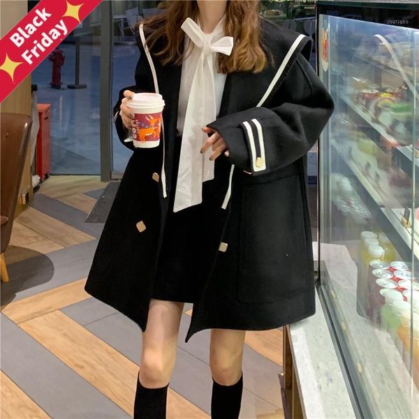 alien kitty 2021 spring autumn navy lapel woolen coat female mid-long korean style women's outerwear faux wool coats & blends, Black
alien kitty 2021 spring autumn navy lapel woolen coat female mid-long korean style women's outerwear faux wool coats & blends, Black