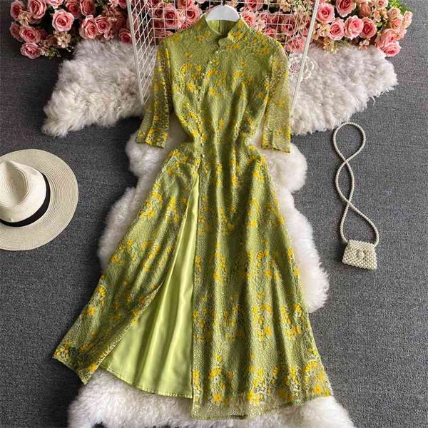 summer improved cheongsam vestidos women's stand-up collar five-point sleeves pierced lace split midi dress gk165 210507, Black;gray
summer improved cheongsam vestidos women's stand-up collar five-point sleeves pierced lace split midi dress gk165 210507, Black;gray