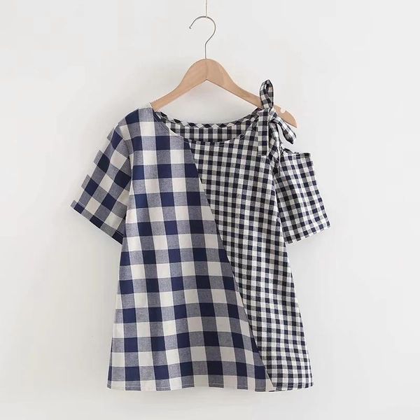 women's blouses & shirts strapless plaid shirt versatile short-sleeved slim age-losing casual top, White
women's blouses & shirts strapless plaid shirt versatile short-sleeved slim age-losing casual top, White