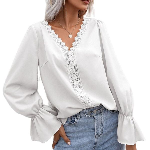 women's blouses & shirts 2021 autumn the temperament v-neck hollow out lace long sleeve shirt female, White
women's blouses & shirts 2021 autumn the temperament v-neck hollow out lace long sleeve shirt female, White