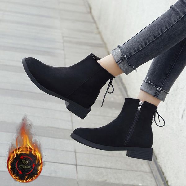 short ankle boots flock lace up zipper women warm plush winter shoes woman botas mujer booties, Black
short ankle boots flock lace up zipper women warm plush winter shoes woman botas mujer booties, Black
