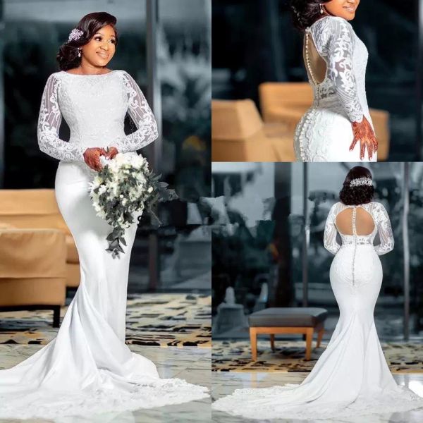 2022 designer mermaid wedding dresses bridal gown long sleeves scoop neck sweep train lace applique illusion back custom made plus size coun, White
2022 designer mermaid wedding dresses bridal gown long sleeves scoop neck sweep train lace applique illusion back custom made plus size coun, White