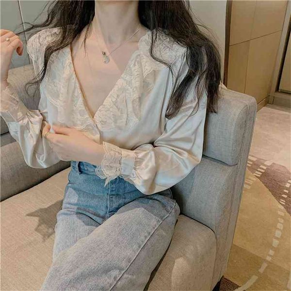spring v-neck women's shirts solid button patchwork lace shirt women korean casual elegant long sleeve blouses 13654 210421, White
spring v-neck women's shirts solid button patchwork lace shirt women korean casual elegant long sleeve blouses 13654 210421, White