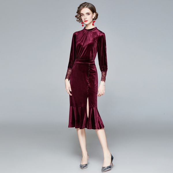 dress European style dressed in women's velvet spring and summer 2021 wine with long western red sleeves thin French fishtail dresses, Black;gray
dress European style dressed in women's velvet spring and summer 2021 wine with long western red sleeves thin French fishtail dresses, Black;gray