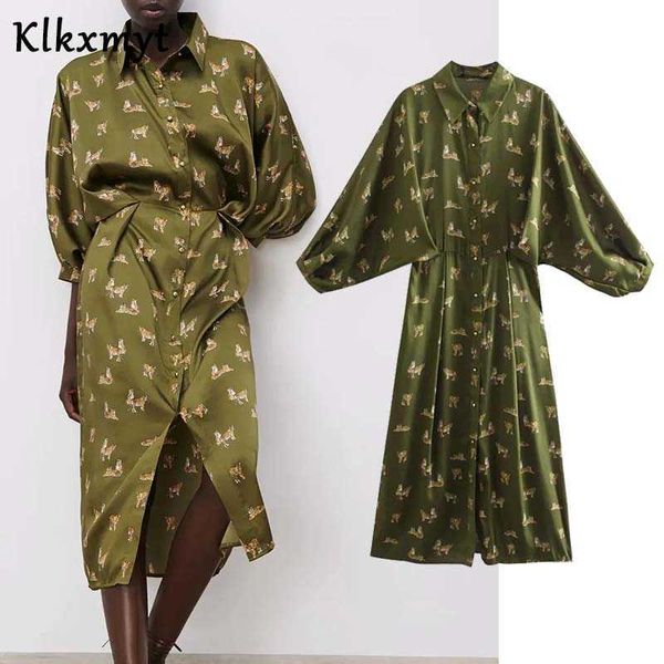 klkxmyt za dress women fashion animal pattern printed vintage three quarter sleeve button-up female dresses vestidos 210527, Black;gray
klkxmyt za dress women fashion animal pattern printed vintage three quarter sleeve button-up female dresses vestidos 210527, Black;gray