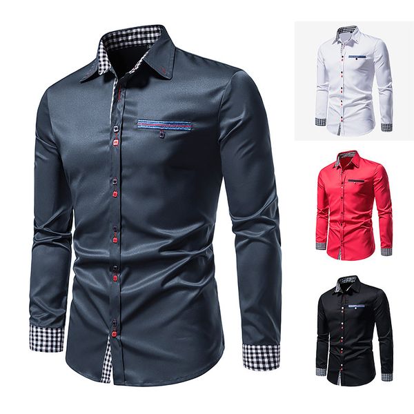 autumn mens casual shirt button cardigan plaid british style slim fitting long sleeve color blocking clothes, White;black
autumn mens casual shirt button cardigan plaid british style slim fitting long sleeve color blocking clothes, White;black