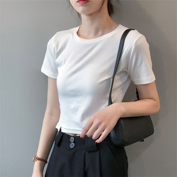 casual o-neck solid color women short t-shirt summer sleeve female basic shirt ladies tees 100% cotton 210416, White 
casual o-neck solid color women short t-shirt summer sleeve female basic shirt ladies tees 100% cotton 210416, White