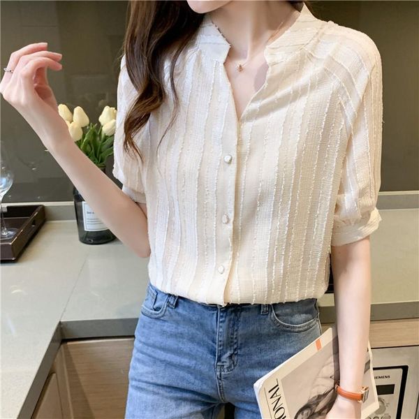 women's blouses & shirts women solid chiffon blouse short sleeve v-neck summer casual single-breasted shirt blusas mujer de moda, White
women's blouses & shirts women solid chiffon blouse short sleeve v-neck summer casual single-breasted shirt blusas mujer de moda, White