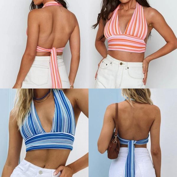 women halter crop adults sleeveless tie up striped v-neck (pink, blue) women's tanks & camis, White
women halter crop adults sleeveless tie up striped v-neck (pink, blue) women's tanks & camis, White