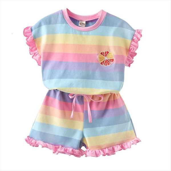 baby summer striped casual suit girl t shirt shorts two piece childrens p4167, White
baby summer striped casual suit girl t shirt shorts two piece childrens p4167, White