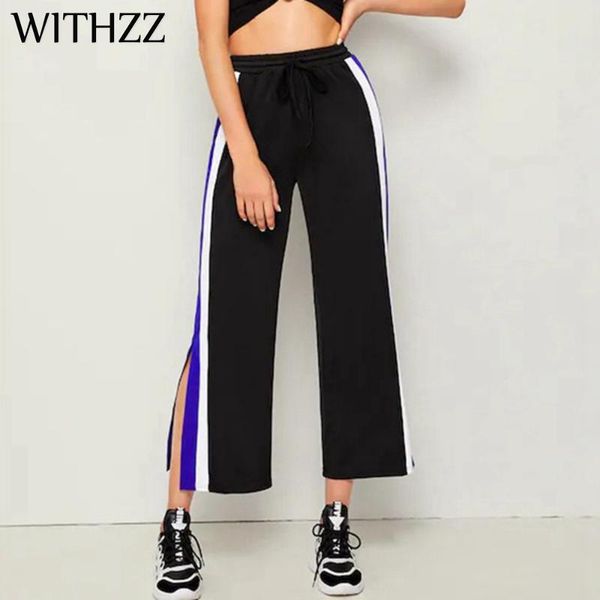 women's pants & capris withzz spring trousers stitching striped leg split wide casual, Black;white
women's pants & capris withzz spring trousers stitching striped leg split wide casual, Black;white