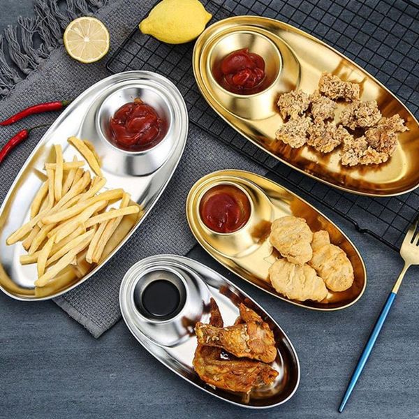 dishes & plates 1pc stainless steel compartment snack plate oval sushi sauce dish barbecue tray kitchen accessories divided grid 
dishes & plates 1pc stainless steel compartment snack plate oval sushi sauce dish barbecue tray kitchen accessories divided grid