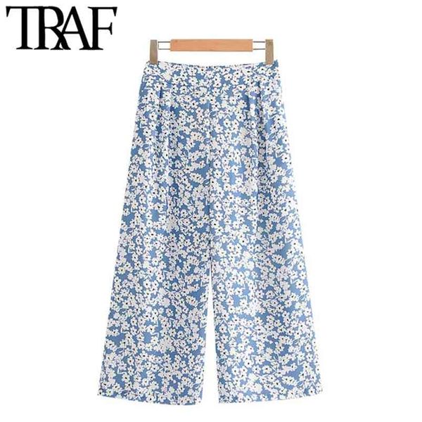 women chic fashion floral print wide leg pants vintage elastic waist calf length female trousers pantalones mujer 210507, Black;white
women chic fashion floral print wide leg pants vintage elastic waist calf length female trousers pantalones mujer 210507, Black;white