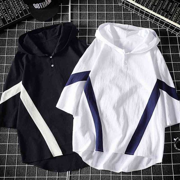 trendy linen t-shirt men's new summer hooded sweater loose trend contrast color quarter short half sleeve, Black
trendy linen t-shirt men's new summer hooded sweater loose trend contrast color quarter short half sleeve, Black