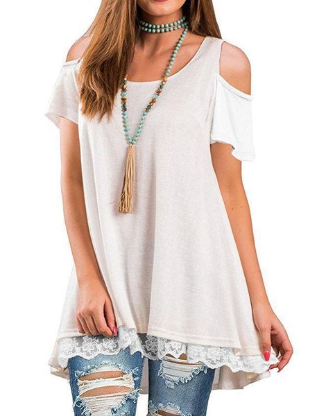 women's t-shirt spring and summer jacket amazon wish exploded with round collar, shoulder-length, short sleeve lace, White 
women's t-shirt spring and summer jacket amazon wish exploded with round collar, shoulder-length, short sleeve lace, White