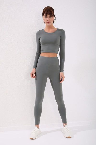 women's leggings women high waist long sleeve crop tights suit green almond 95286, Black
women's leggings women high waist long sleeve crop tights suit green almond 95286, Black