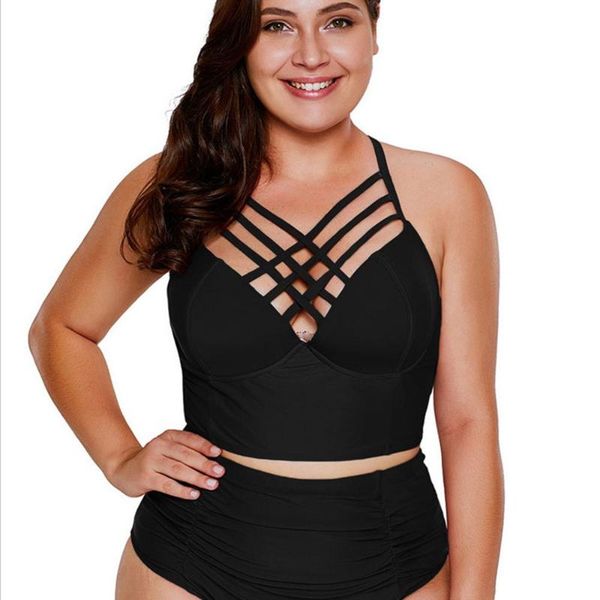 women's swimwear solid bandage bikini plus size push up swimsuit women high waist large waisted maillot 2021, White;black
women's swimwear solid bandage bikini plus size push up swimsuit women high waist large waisted maillot 2021, White;black