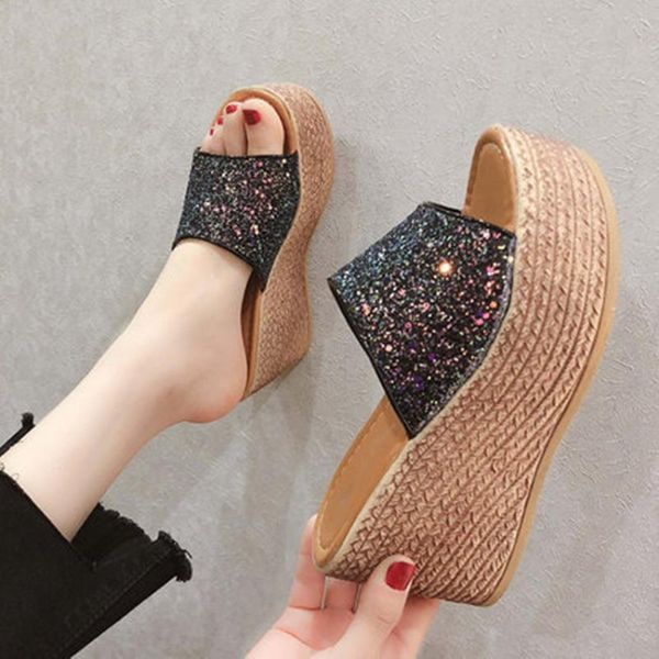 slippers women's shoes sequins bright bohemian beach shoe muffin thick-soled sloping for the summer of 2021, Black
slippers women's shoes sequins bright bohemian beach shoe muffin thick-soled sloping for the summer of 2021, Black