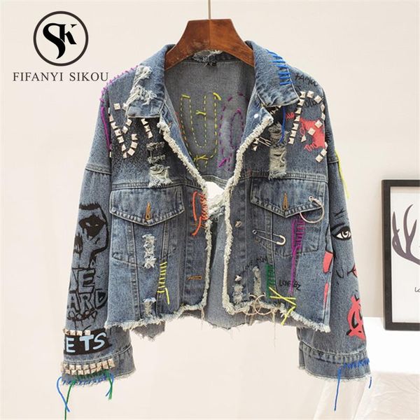 women's jackets hip hop denim jacket women 2021 autumn fashion print rivet short coat loose hole washed jeans streetwear, Black;brown
women's jackets hip hop denim jacket women 2021 autumn fashion print rivet short coat loose hole washed jeans streetwear, Black;brown