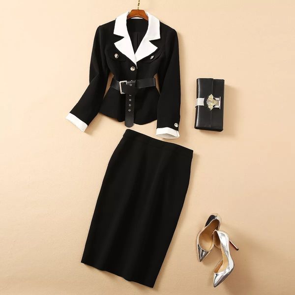 two piece dress european and american women's wear winter style long - sleeved single breasted belt jacket skirts fashion black suit dn, White
two piece dress european and american women's wear winter style long - sleeved single breasted belt jacket skirts fashion black suit dn, White