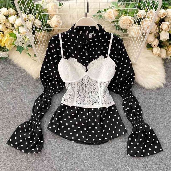 spring autumn women's shirt two-piece retro polka dot puff sleeve blouse chiffon white female sling ll092 210506
spring autumn women's shirt two-piece retro polka dot puff sleeve blouse chiffon white female sling ll092 210506