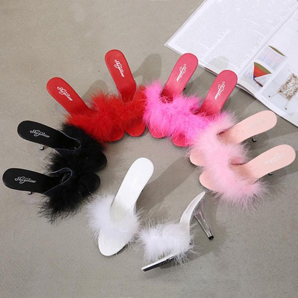 7cm 10cm fur dress shoes transparent high heel feather sandals fashion slippers 5 color tws067, Black
7cm 10cm fur dress shoes transparent high heel feather sandals fashion slippers 5 color tws067, Black