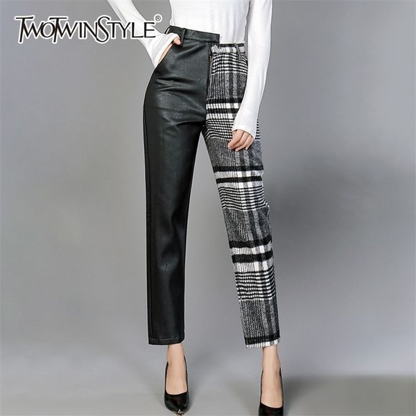 twotwinstyle pu trousers for women high waist hit colors asymmetrical patchwork ankle length wool pants female spring 210915, Black;white
twotwinstyle pu trousers for women high waist hit colors asymmetrical patchwork ankle length wool pants female spring 210915, Black;white