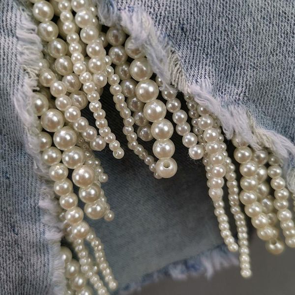 women's jeans fringed high-waist trousers lady's water drill pearl light-colored slim fashion women club pants, Blue
women's jeans fringed high-waist trousers lady's water drill pearl light-colored slim fashion women club pants, Blue