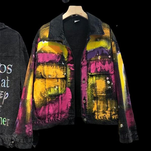 women's jackets heavy industry painted denim jacket streetwear 2021 autumn fashion loose contrasting color short jean coat outwear, Black;brown
women's jackets heavy industry painted denim jacket streetwear 2021 autumn fashion loose contrasting color short jean coat outwear, Black;brown