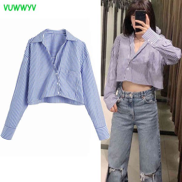 vuwwyv chic blue white cropped striped shirts for women summer pocket button up shirt woman long sleeve streetwear 210430
vuwwyv chic blue white cropped striped shirts for women summer pocket button up shirt woman long sleeve streetwear 210430