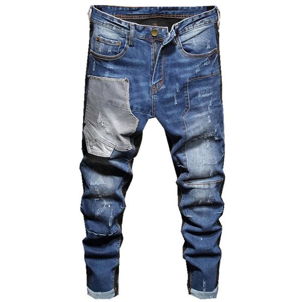 men's jeans mens hip hop design patchwork skinny ripped hole distressed fashion big patch stretch denim pants, Blue
men's jeans mens hip hop design patchwork skinny ripped hole distressed fashion big patch stretch denim pants, Blue