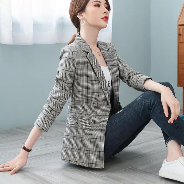 women's suits & blazers casual full sleeve blazer women gray brown plaid spring fall winter fashion single breasted jackets coat s-4xl, White;black
women's suits & blazers casual full sleeve blazer women gray brown plaid spring fall winter fashion single breasted jackets coat s-4xl, White;black