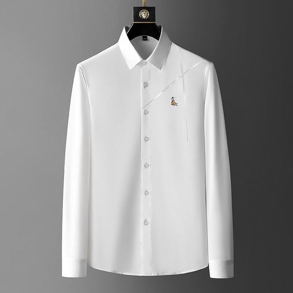 men's casual shirts slim fit long sleeve business formal dress 2021 embroidery social shirt tuxedo clothing, White;black
men's casual shirts slim fit long sleeve business formal dress 2021 embroidery social shirt tuxedo clothing, White;black