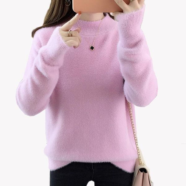 women sweater pullover autumn winter clothes half turtleneck imitation mink long-sleeved warm knitted jumper female women's sweaters, White;black
women sweater pullover autumn winter clothes half turtleneck imitation mink long-sleeved warm knitted jumper female women's sweaters, White;black