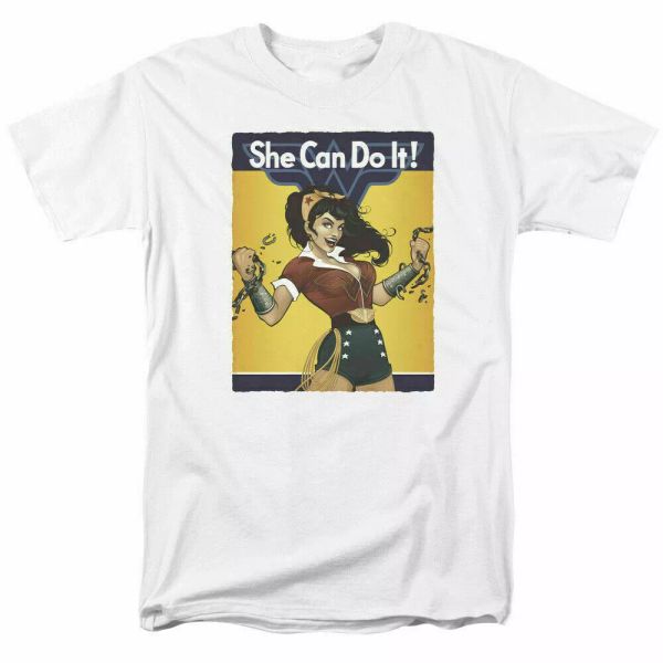 wonder woman bombshell she can do it t shirt licensed comic book movie tee white, White;black
wonder woman bombshell she can do it t shirt licensed comic book movie tee white, White;black