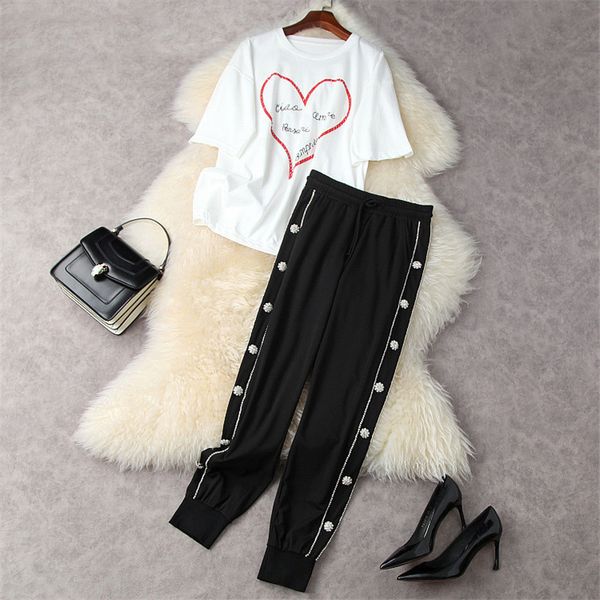 women's two piece pants will see designers casual women's clothes fashion diamonds loose white t-shirt and suit pants 2 piece of c
women's two piece pants will see designers casual women's clothes fashion diamonds loose white t-shirt and suit pants 2 piece of c