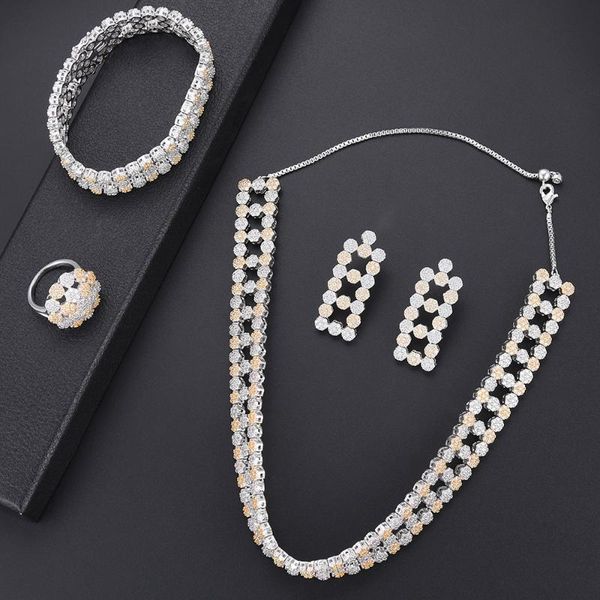 earrings & necklace luxury wedding jewelry sets cubic zirconia hollow bangle ring set for women engagement, Silver
earrings & necklace luxury wedding jewelry sets cubic zirconia hollow bangle ring set for women engagement, Silver