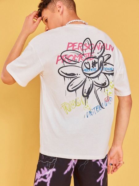 men slogan & graphic print tee n4uj#, White;black