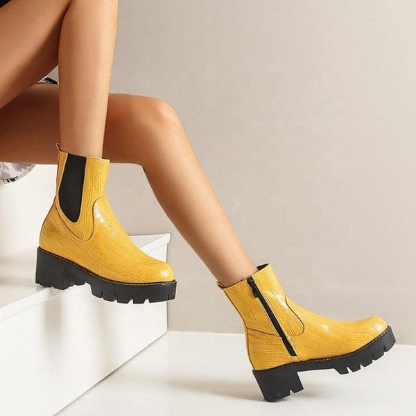 boots autumn fashion platform casual women side zipper round toe ankle for ladies yellow western women's shoes, Black
boots autumn fashion platform casual women side zipper round toe ankle for ladies yellow western women's shoes, Black